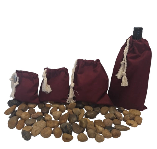 Reusable Red Wine Cotton Sachet Bag Collection – 4"x 6", 5"x 7", 8"x 10" & Wine Bag