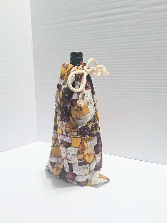 Reusable Wine & Gift Bag – Wine Bottle & Glass Print